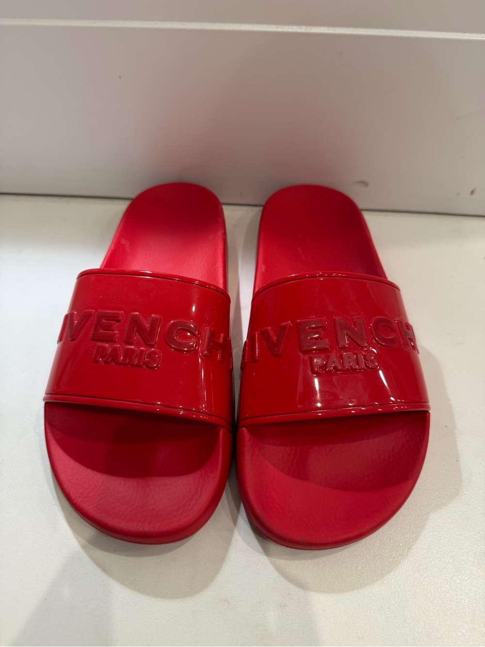 Givenchy Red Embossed Logo Slide Sandals